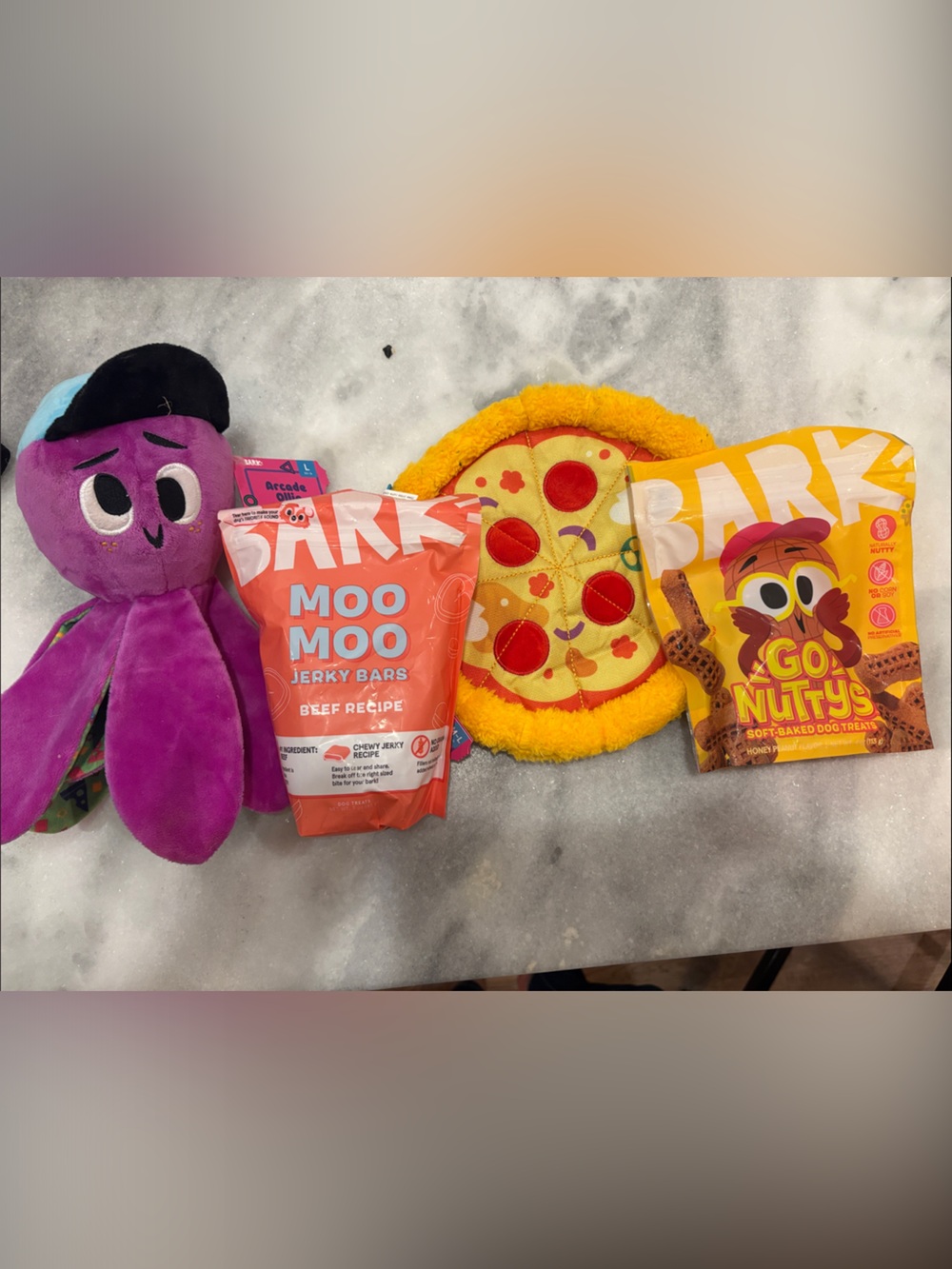 Plush Octopus & Plush Pizza Toy + Bark Treats (Unopened)